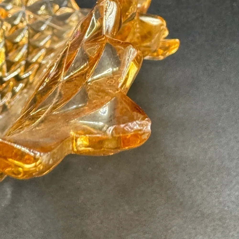 Vtg ‘60s Glass Diamond Block Ruffled Trinket Candy Nut Dish Amber Gold Ashtray